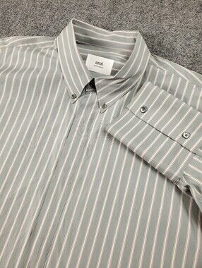 Ami Alexandre Mattiussi  2XL Dress Shirt Button Down Striped Pink Gray Designer